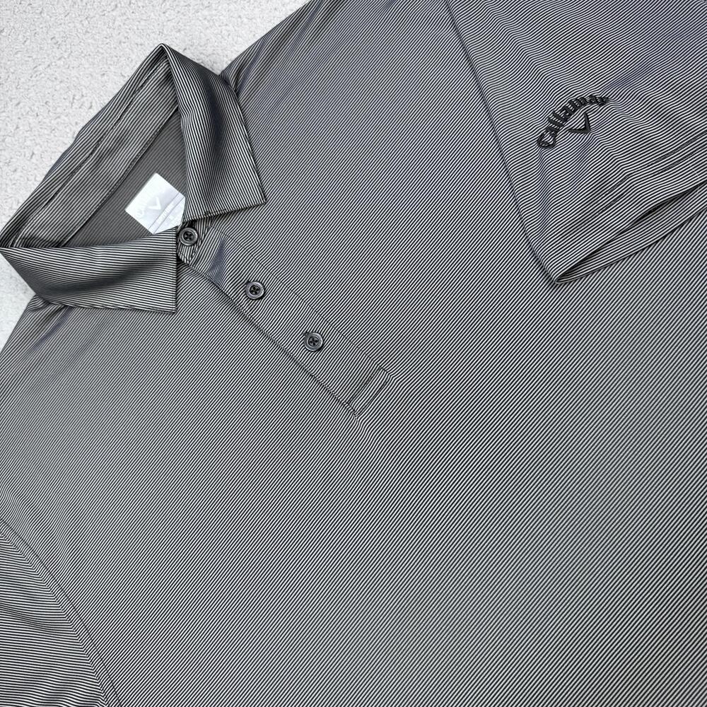 Callaway Polo Shirt Mens Large Gray Black Opti-Dri Golf Striped Short Sleeve